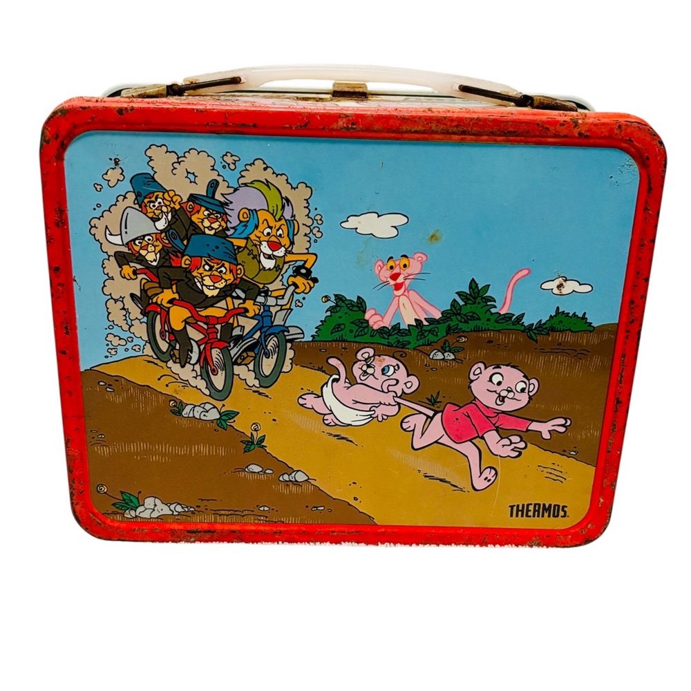 Pink Panther and Sons 1985 Metal Lunch Box Thermos Vintage Cartoon TV Show rare
